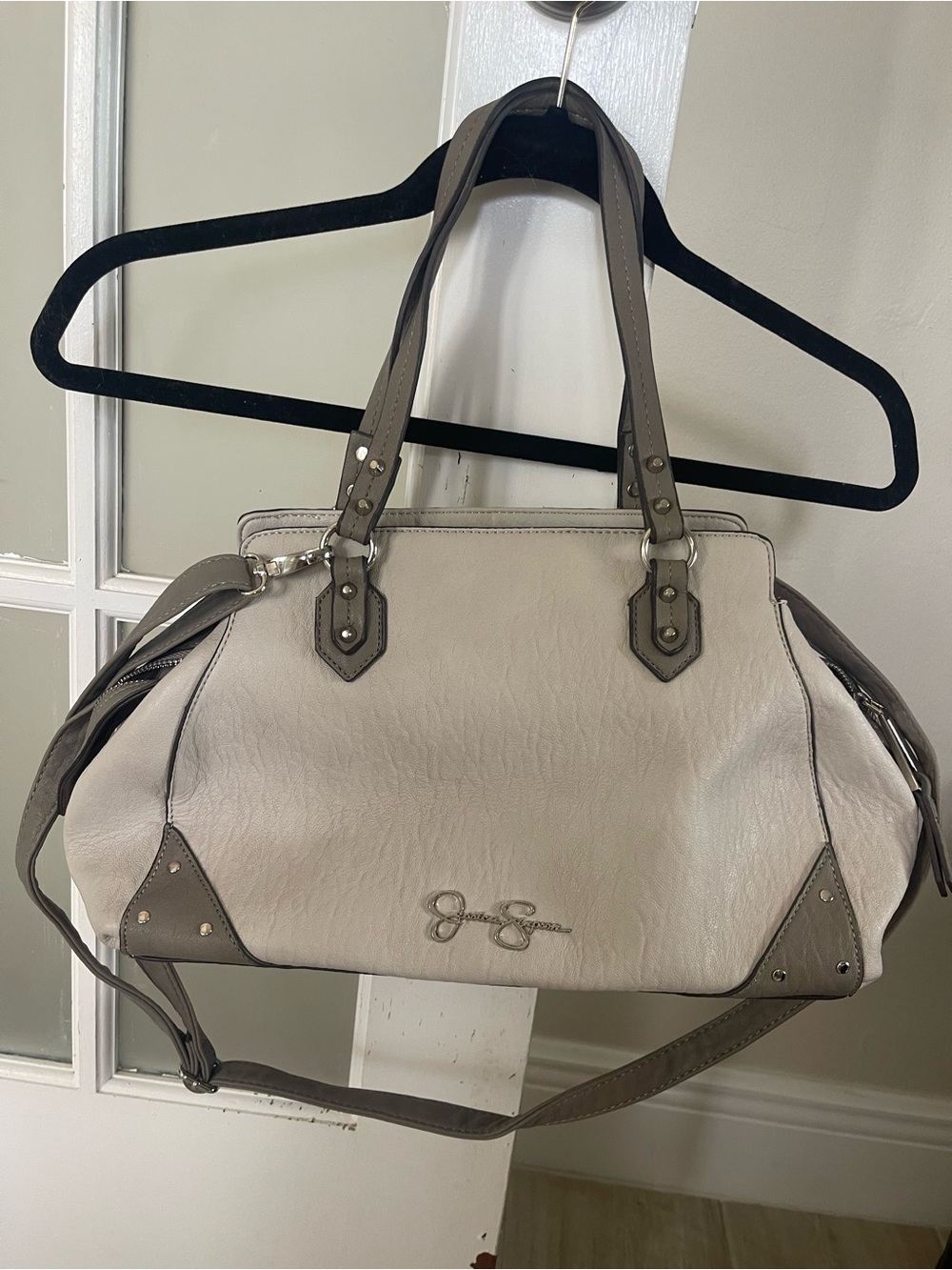 Jessica Simpson Cream and Taupe Two-Tone Shoulder Satchel